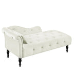 Chaise longue moderna da 60,6" in velluto con bottoni trapuntati, gambe in legno massello e borchie decorative