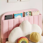 Cadre de lit simple 2 pièces avec tiroirs de rangement et tête de lit, rembourrage en velours, profil bas, silencieux, montage facile, rose