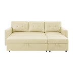 Divano componibile reversibile trasformabile con letto estraibile, chaise longue con contenitore nascosto e gambe resistenti