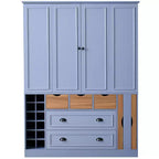 Armoire garde-manger indépendante Whisen de 71 po de hauteur, grand meuble de rangement pour salle à manger avec 4 portes pliantes, étagères et porte-bouteilles