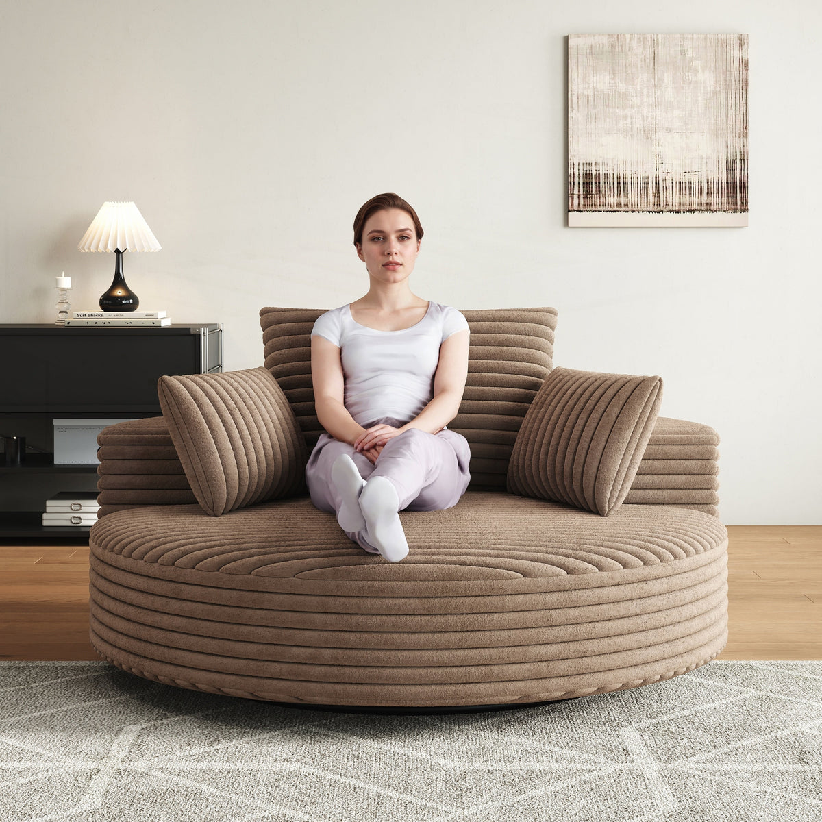 Fauteuil pivotant individuel en mousse et chenille côtelée