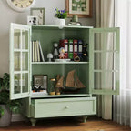 Meuble de rangement, meuble bas en bois avec 1 tiroir et 2 portes vitrées, buffet de ferme avec rangement pour le salon