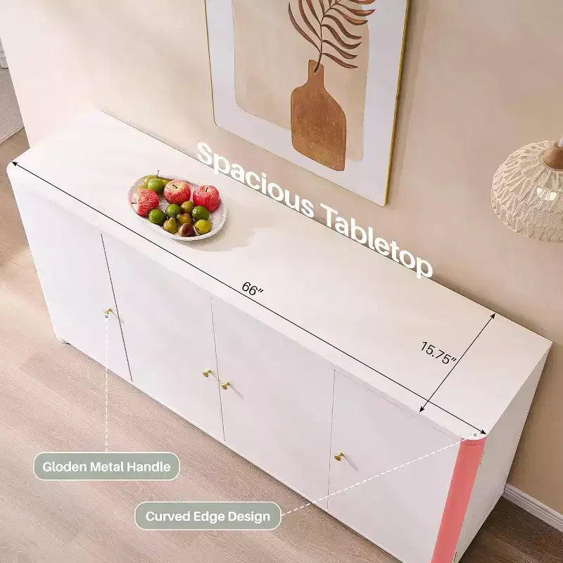 Credenza da cucina con 4 ante e ripiani, grande credenza moderna, mobile contenitore da 66 pollici per angolo caffè
