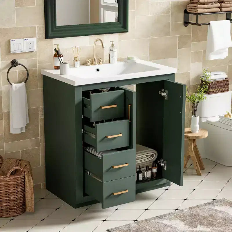 Meuble-lavabo de salle de bains simple de 30 pouces avec meuble et 3 tiroirs ??Noir / Bleu / Vert / Indigo / Blanc