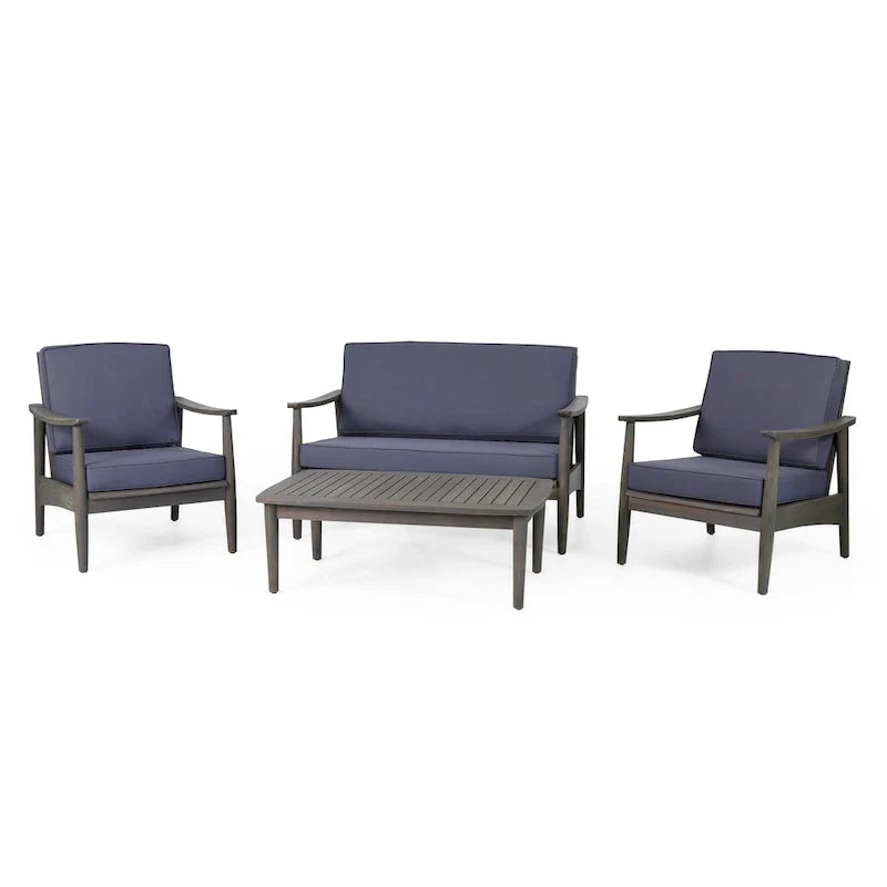 Ensemble de salon extérieur Willowbrook en bois d’acacia pour 4 personnes, par Christopher Knight Home