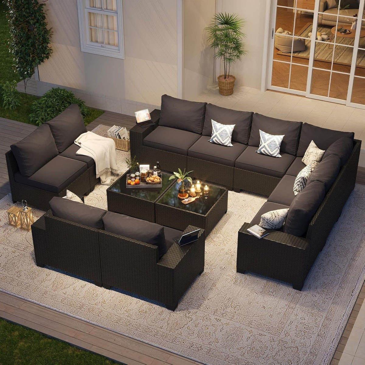 Set di mobili da esterno per patio con cuscini imbottiti spessi 10 cm