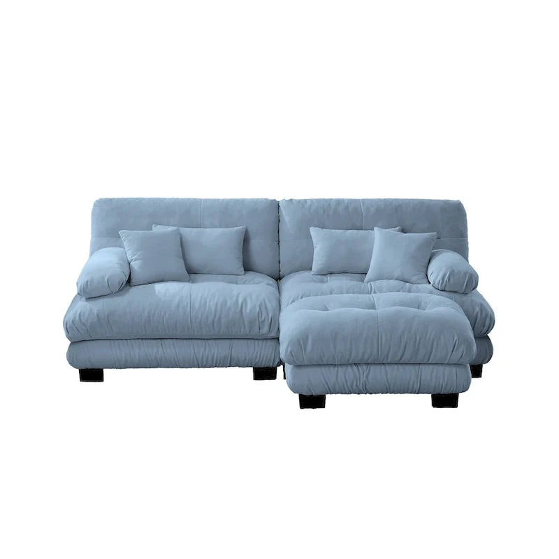 Canapé deux places modulable en L en chenille avec coussins lombaires