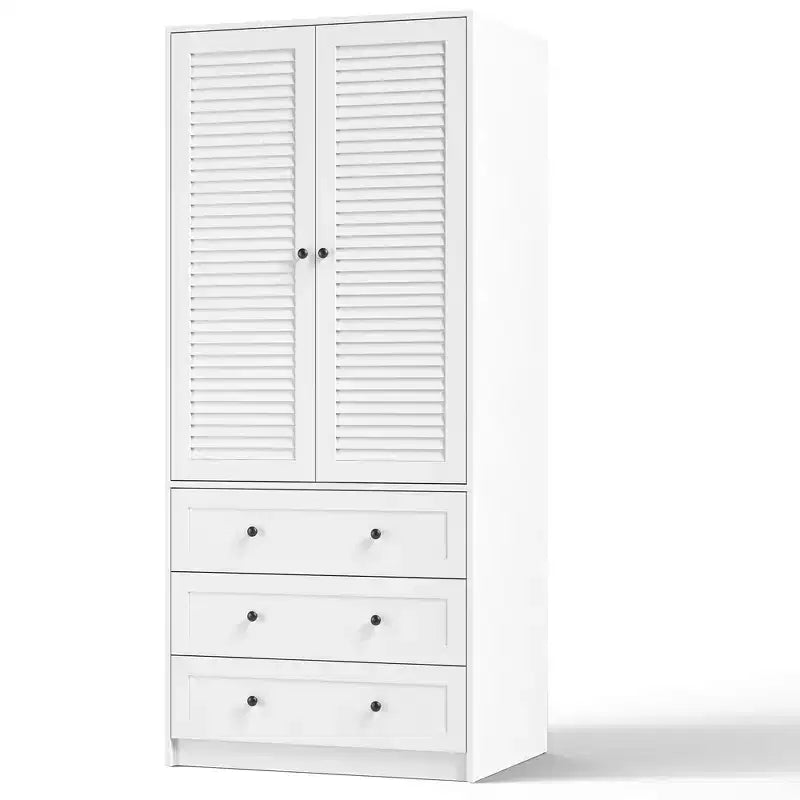 Armadio guardaroba COZONY con 3 cassetti e 2 ante, mobile guardaroba moderno in legno per camera da letto, armadio indipendente bianco resistente