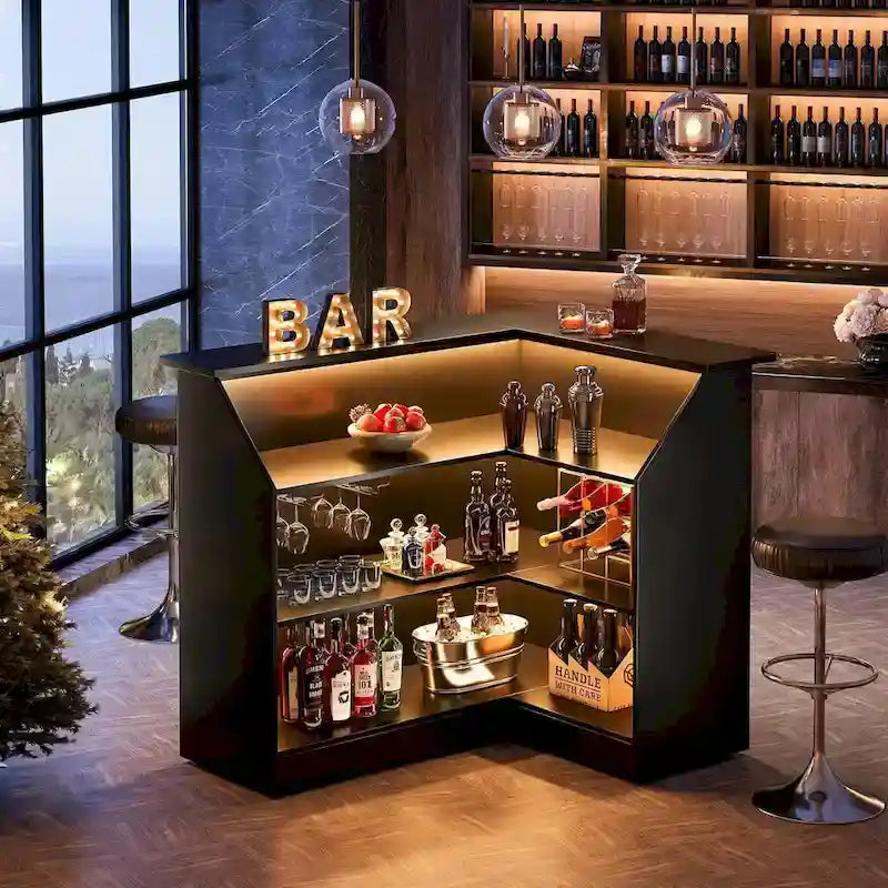 Mobile bar angolare a L con portabicchieri per il pub di casa