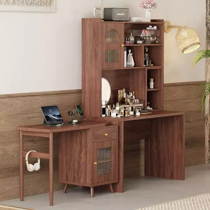 Scrivania moderna in legno per home office Okak con piano/sedia e libreria, scrivania da studio con spazio per adolescenti e studenti, per studio e ufficio