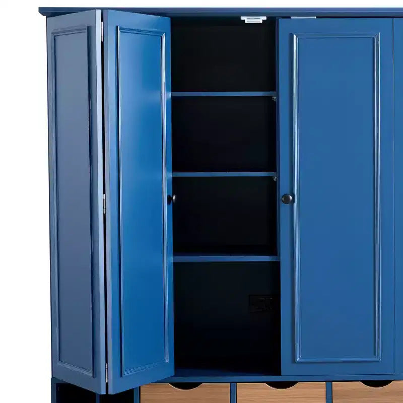 Armoire garde-manger indépendante Whisen de 71 po de hauteur, grand meuble de rangement pour salle à manger avec 4 portes pliantes, étagères et porte-bouteilles