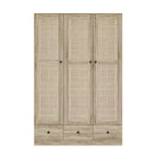 Armadio in rattan Famapy con 3 cassetti, guardaroba con 3 ante in rattan traspirante, armadio alto in stile rustico per camera da letto