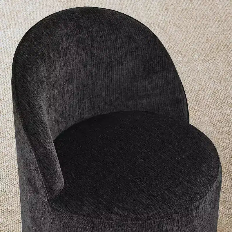 Ensemble de table à manger moderne pour 6 personnes, table ronde à piètement central, fauteuils tonneau pivotants à roulettes, chenille texturée - Panipeachy