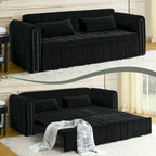Velvet Upholstered Modern Convertible Sleeper Lounge Sofa Bed with Rolled Arms Decorated with Copper Nails