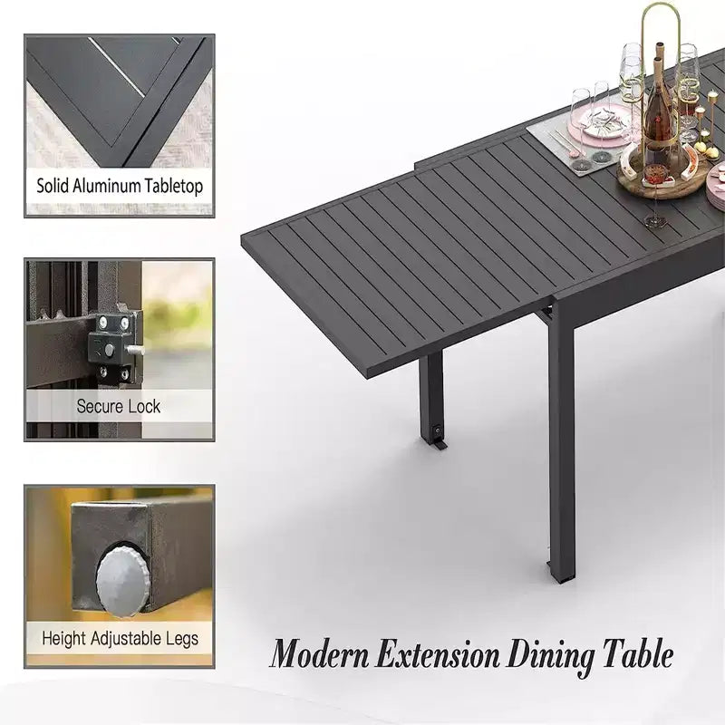 Table à manger Okak en aluminium, extensible, pour patio, salle à manger et cuisine