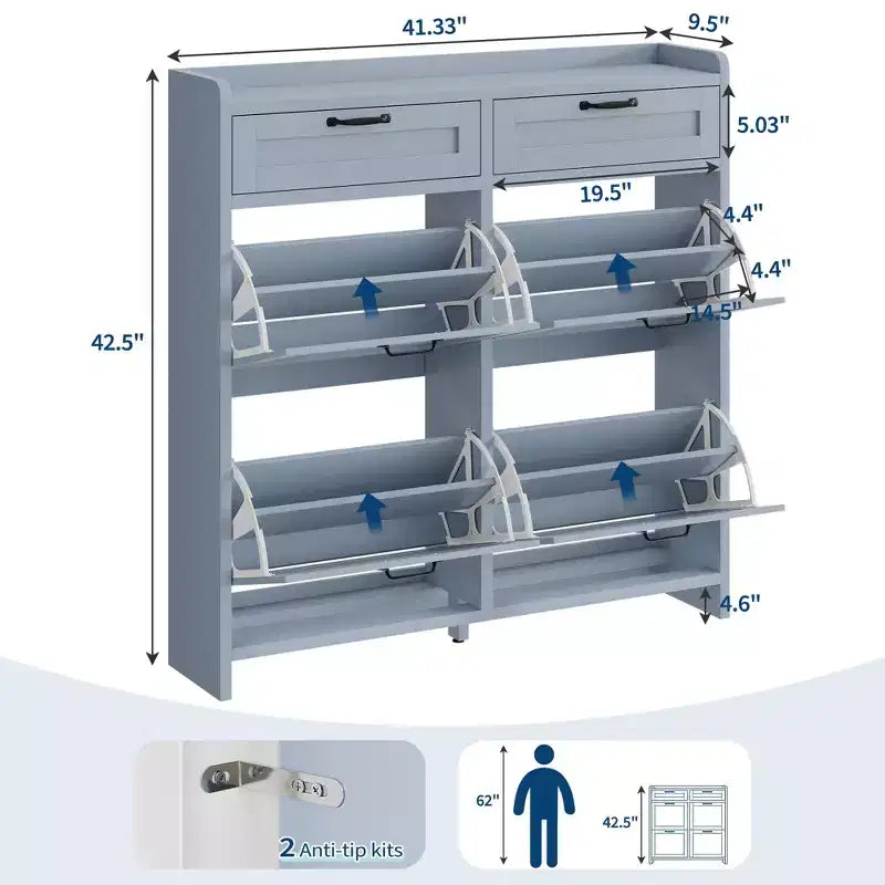 Scarpiera con 4 cassetti a ribalta e 2 cassetti superiori, mobile portascarpe in legno con ripiano regolabile, mobili portascarpe indipendenti