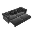 Canapé-lit escamotable et convertible Whisen en velours, format très grand lit, 3-en-1, avec ottoman amovible et design capitonné