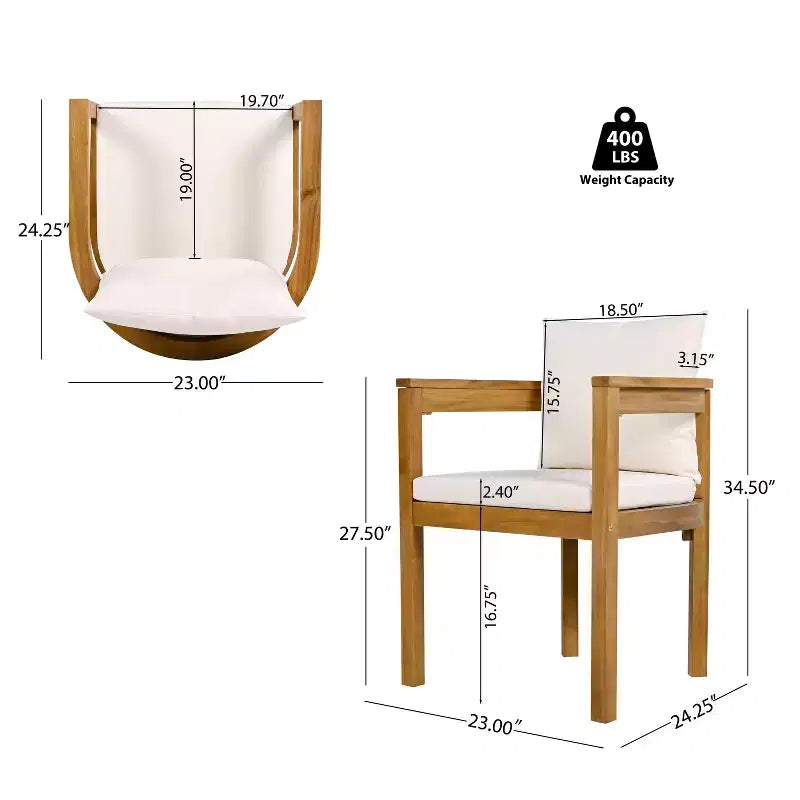 Christopher Knight Home Irene Ensemble repas d’extérieur rustique de 9 pièces en bois d’acacia, avec chaises à dossier incurvé et coussins