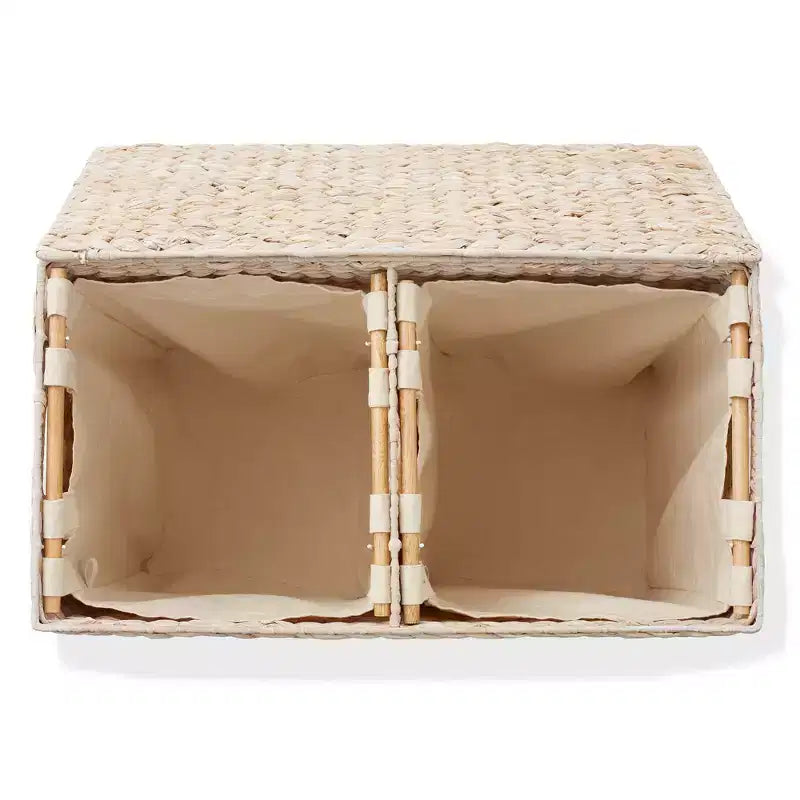 Cesto portabiancheria Casafield a 2 scomparti con coperchio e sacchetti foderati rimovibili, selezionatore in giacinto d'acqua intrecciato per i vestiti