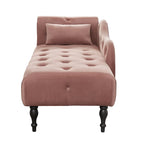 Chaise longue moderna da 60,6" in velluto con bottoni trapuntati, gambe in legno massello e borchie decorative