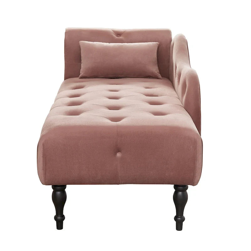 Chaise longue moderna da 60,6" in velluto con bottoni trapuntati, gambe in legno massello e borchie decorative