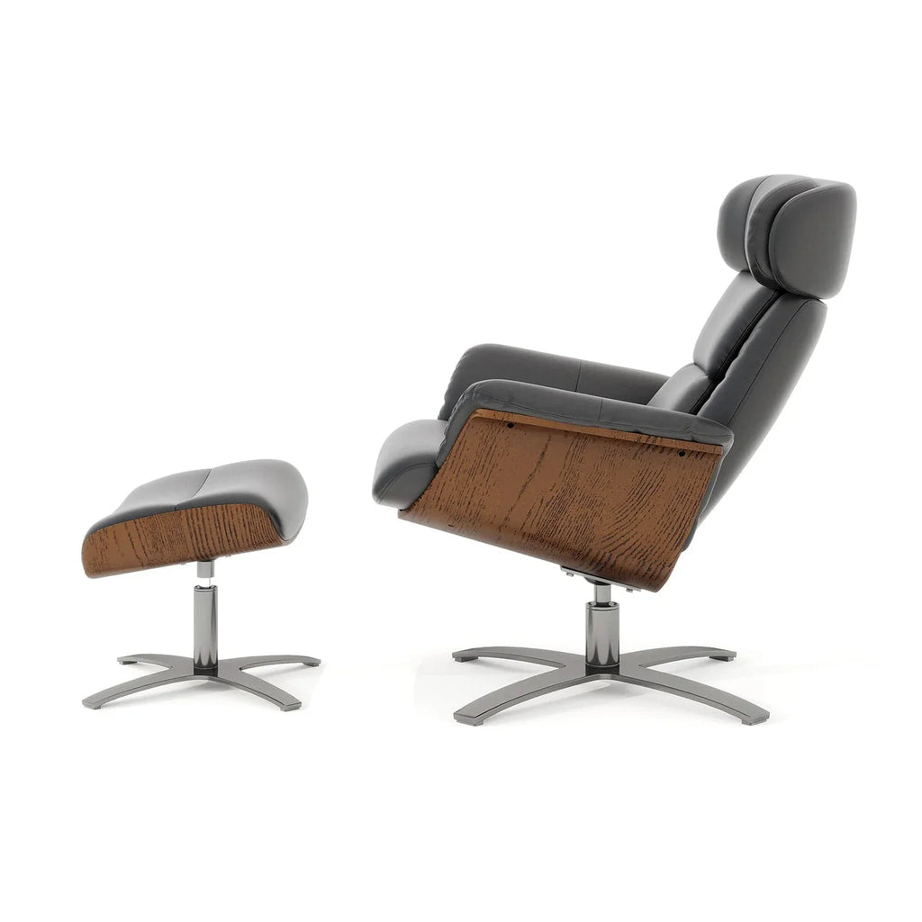 Fauteuil inclinable Jovan 31,5 en cuir véritable avec pouf