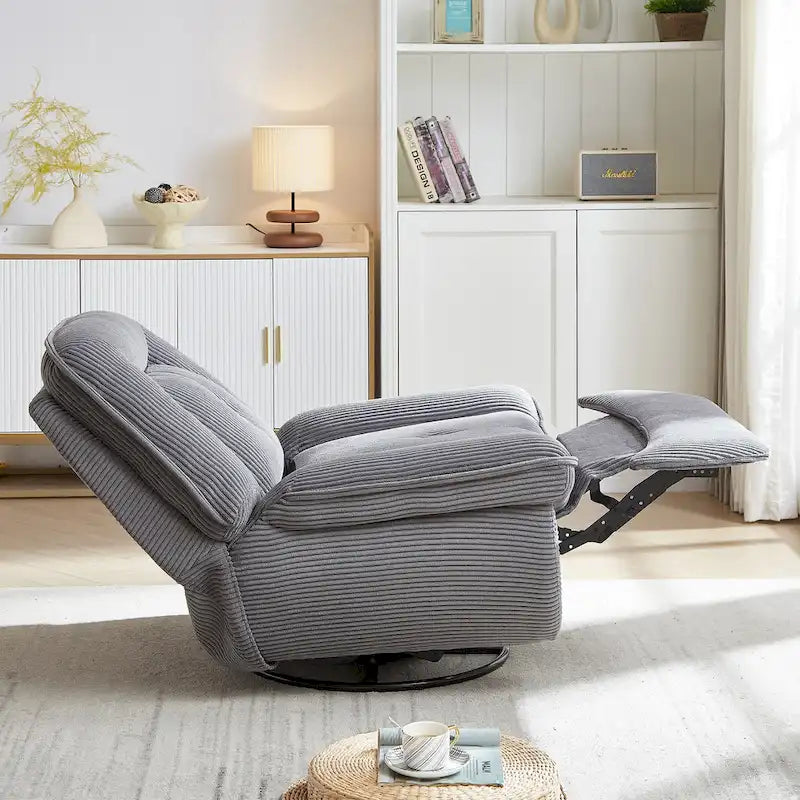 Drehbarer Cord-Sessel mit Gleitfunktion und Liegefunktion, Fußstütze für das Wohnzimmer