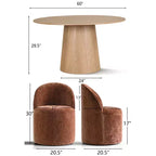 Ensemble de table à manger moderne pour 6 personnes, table ronde à piètement central, fauteuils tonneau pivotants à roulettes, chenille texturée - Panipeachy