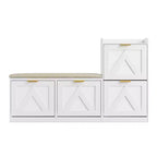 Meuble à chaussures de style maison de campagne avec banc, 4 tiroirs basculants, organisateur de rangement pour chaussures d’entrée avec assise rembourrée confortable, banc à chaussures autoportant