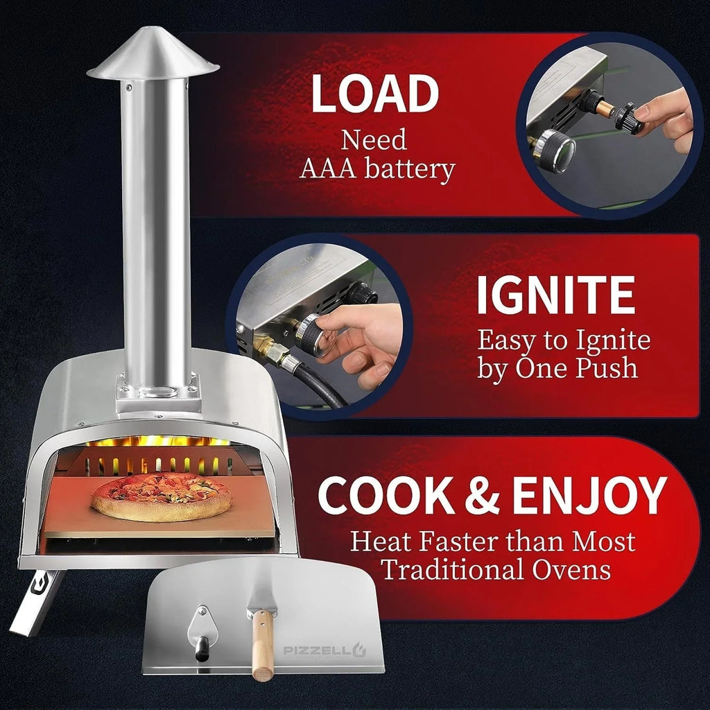 Four à pizza extérieur multicombustible, appareil à pizza cuite sur pierre avec brûleur à gaz et compartiment à bois – 12 pouces