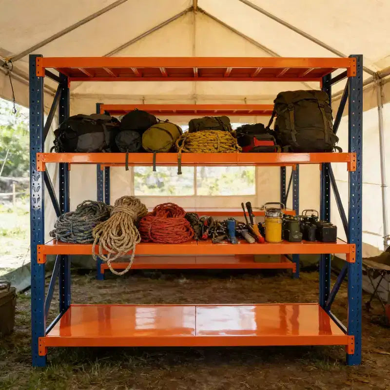 Scaffali resistenti per garage VIYET, scaffalatura metallica regolabile a 4 ripiani con portata di 4400 libbre, blu e arancione, per uso industriale e stoccaggio commerciale, attrezzi e palestra