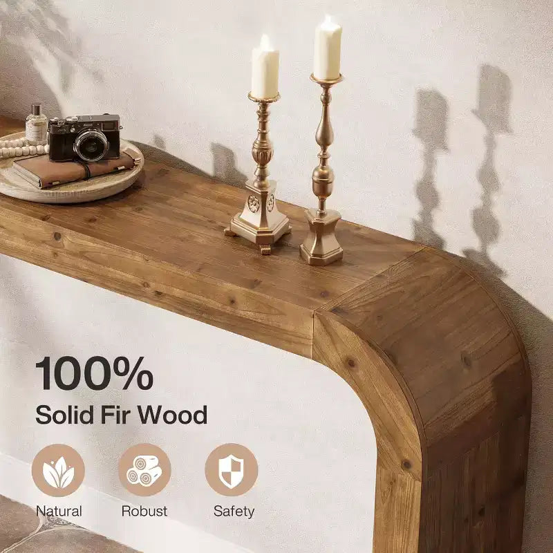 Tavolo consolle Lantine da 70,87 pollici in legno massello, tavolo da divano in stile rustico con angoli a cascata per corridoio, soggiorno e dietro il divano, legno naturale