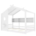 Cadre de lit plateforme en forme de maison, format une place et demie/double, lit cabane au sol pour tout-petit, lit Montessori pour enfant, lit maison de jeu avec étagère de rangement – ModernLuxe
