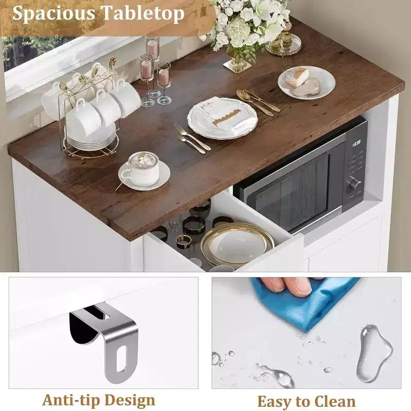 Meuble de cuisine pour micro-ondes avec rangement, 3 portes, 1 tiroir et étagères réglables, meuble de rangement garde-manger