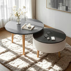 Black White Modern Round Wood Coffee Table with Storage