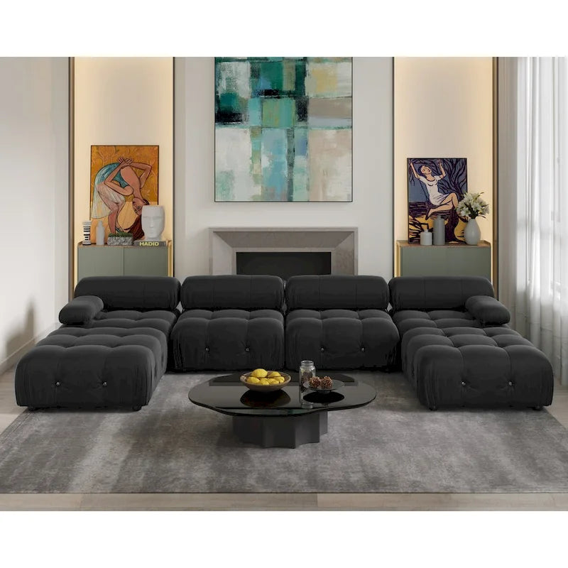 Divano modulare componibile trasformabile da 138", divani in velluto minimalisti a U