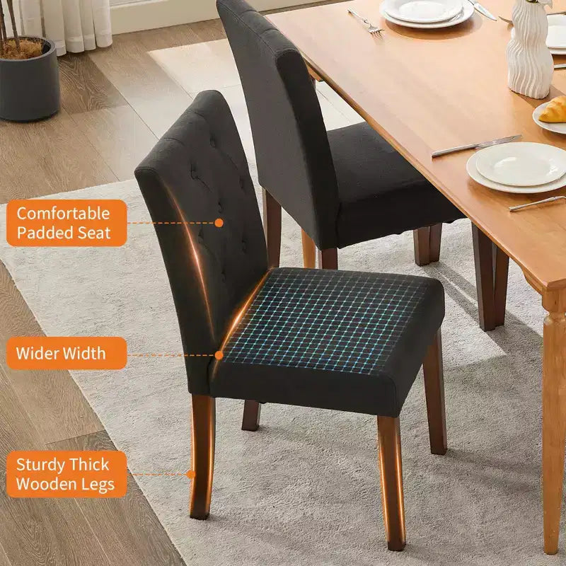 Set di 6/4 sedie da pranzo Parsons con bottoni capitonné, sedie da cucina in tessuto imbottito con gambe in legno e sedute imbottite, stile moderno
