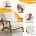 Poltrona d’accento imbottita in misto lino con gambe in legno e un cuscino, beige