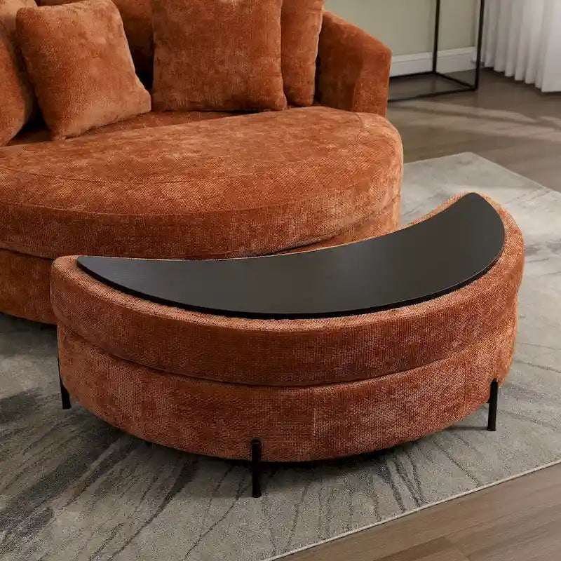Fauteuil tonneau moderne rond avec 5 coussins et pouf en option