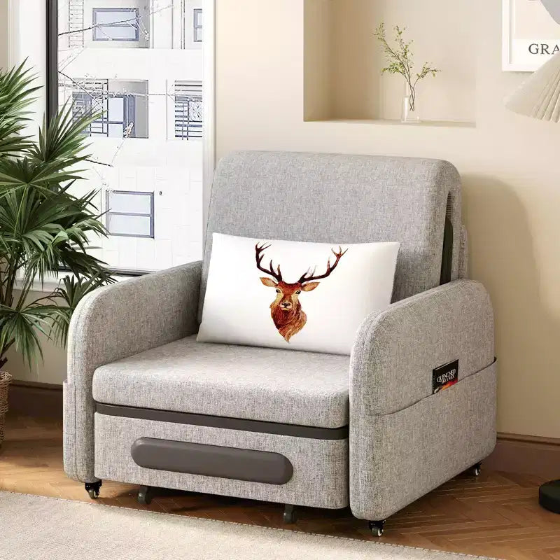 Poltrona letto trasformabile 3-in-1 Gaoyangjiaju con cassetto contenitore - divano letto estraibile con tasca laterale e cuscino - grigio