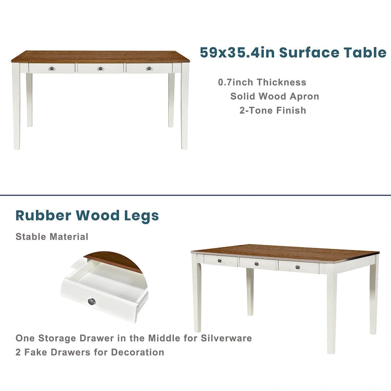 Set da pranzo in legno da 6 pezzi con 4 sedie e panca, tavolo con cassetto