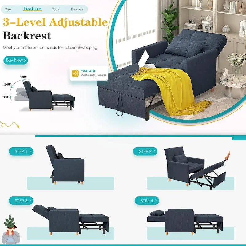 Poltrona divano letto 3 in 1 AECOJOY con cuscino e schienale convertibile