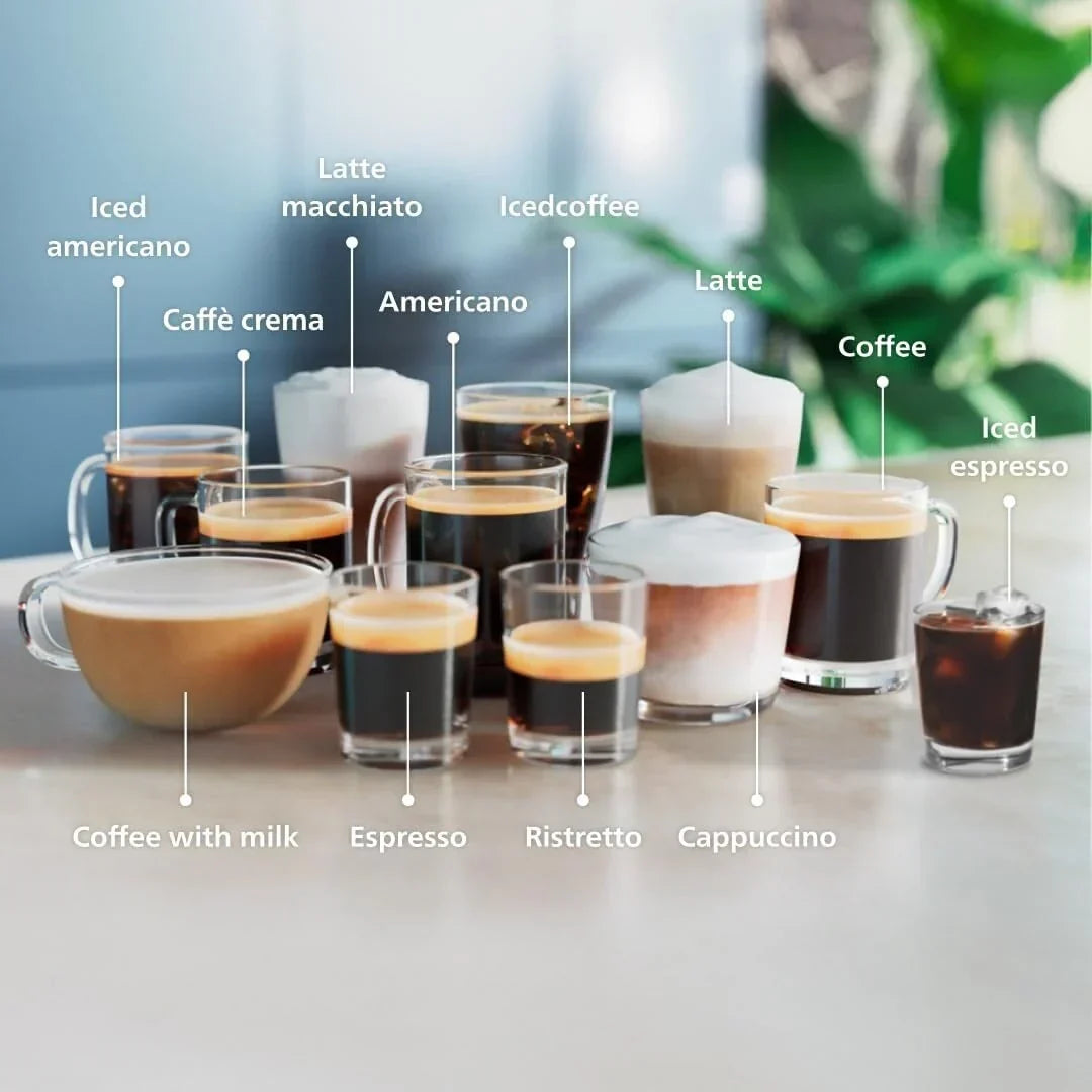 Macchina da caffè espresso premium, 12 caffè caldi/freddi, sistema LatteGo, macinacaffè in ceramica, nero cromato