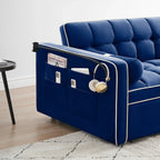 Velvet Convertible 55'' 2-Seater Sleeper Sofa with Pull-Out Bed, Adjustable Recline, Side Pockets, and Phone Holder
