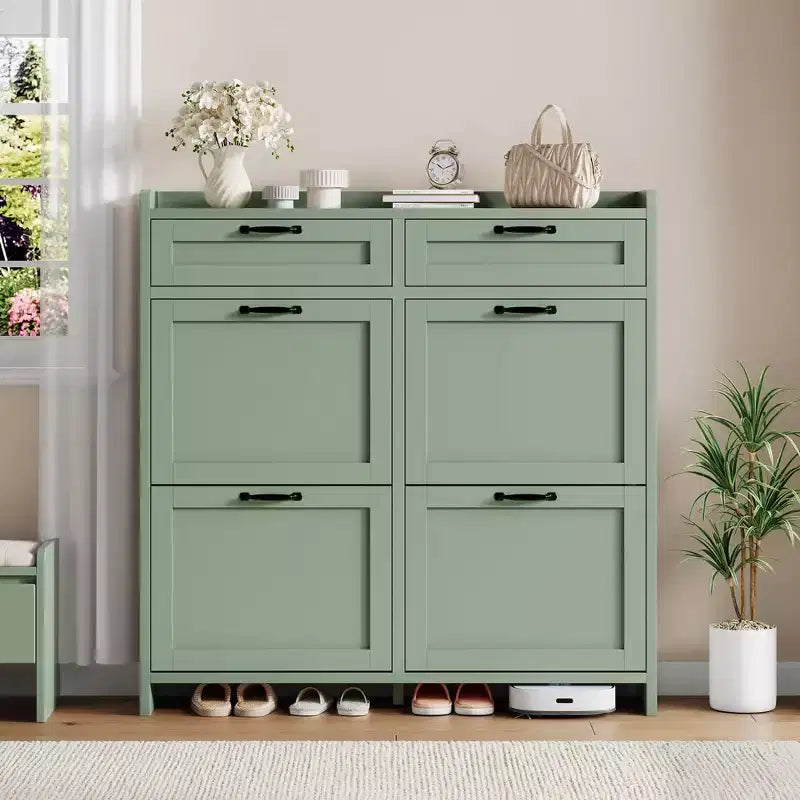 Scarpiera con 4 cassetti a ribalta e 2 cassetti superiori, mobile portascarpe in legno con ripiano regolabile, mobili portascarpe indipendenti