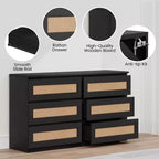 Cassettiera in rattan per camera da letto con 6 cassetti, cassettiera larga moderna in stile rustico da 47 pollici, mobile contenitore in legno per organizzare armadio, soggiorno e corridoio