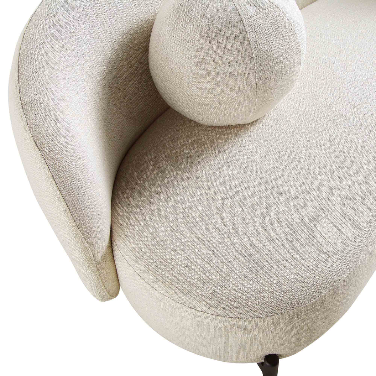 Divano curvo a 3 posti con cuscini sferici, misto lino beige