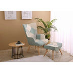 Fauteuil d’appoint avec pouf, ensemble fauteuil et pouf pour le salon, fauteuil d’appoint confortable avec accoudoirs pour la chambre, revêtement en tissu à motifs créatifs