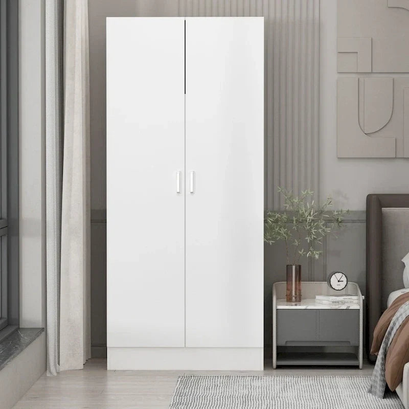 Armoire-penderie à 2 portes, armoire de chambre autoportante avec tringle