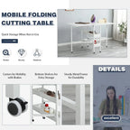 Tavolo da lavoro per hobbistica regolabile in altezza con ripiani contenitori, tavolo da taglio pieghevole e mobile per ufficio domestico, stanza da cucito o stanza creativa